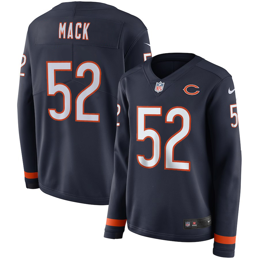 Women Chicago Bears 52 Mack blue Limited NFL Nike Therma Long Sleeve Jersey